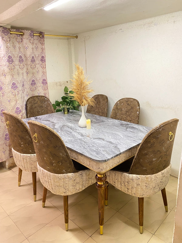 Valerio 6-Seater Marble Dining Table Set