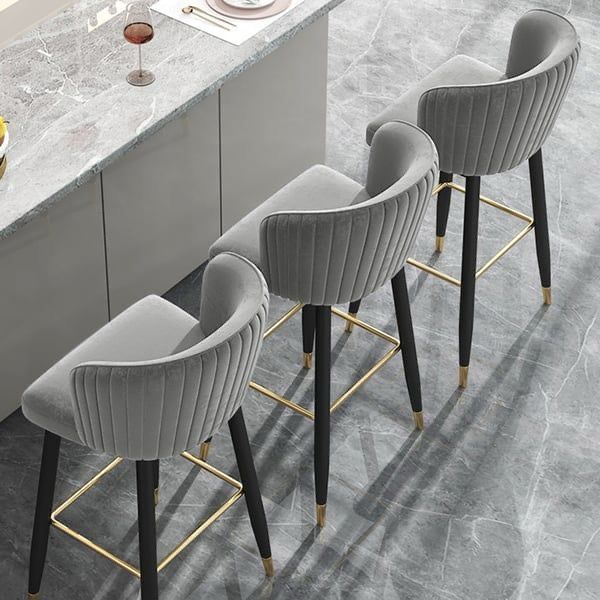 Velora Tufted Velvet Bar Stool – Gray