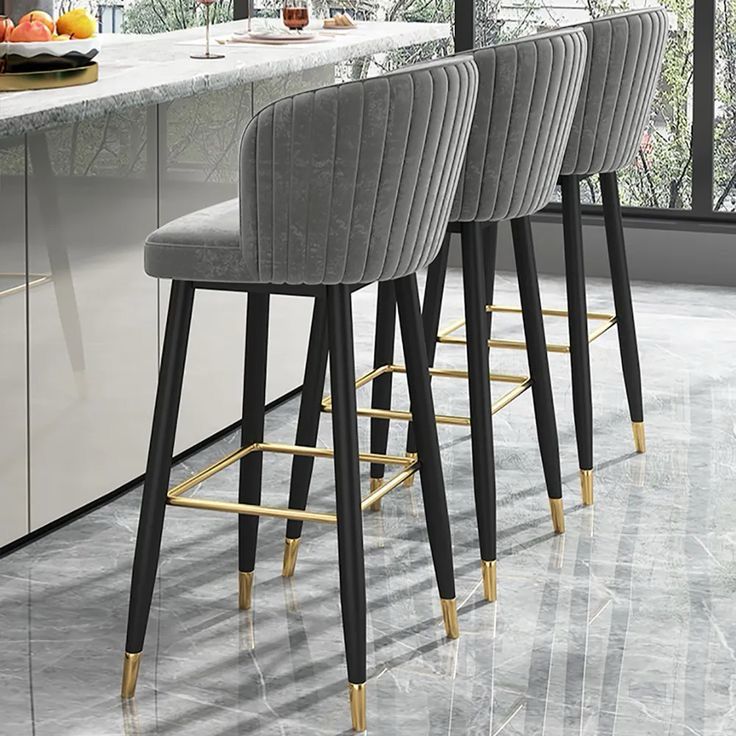 Velora Tufted Velvet Bar Stool – Gray